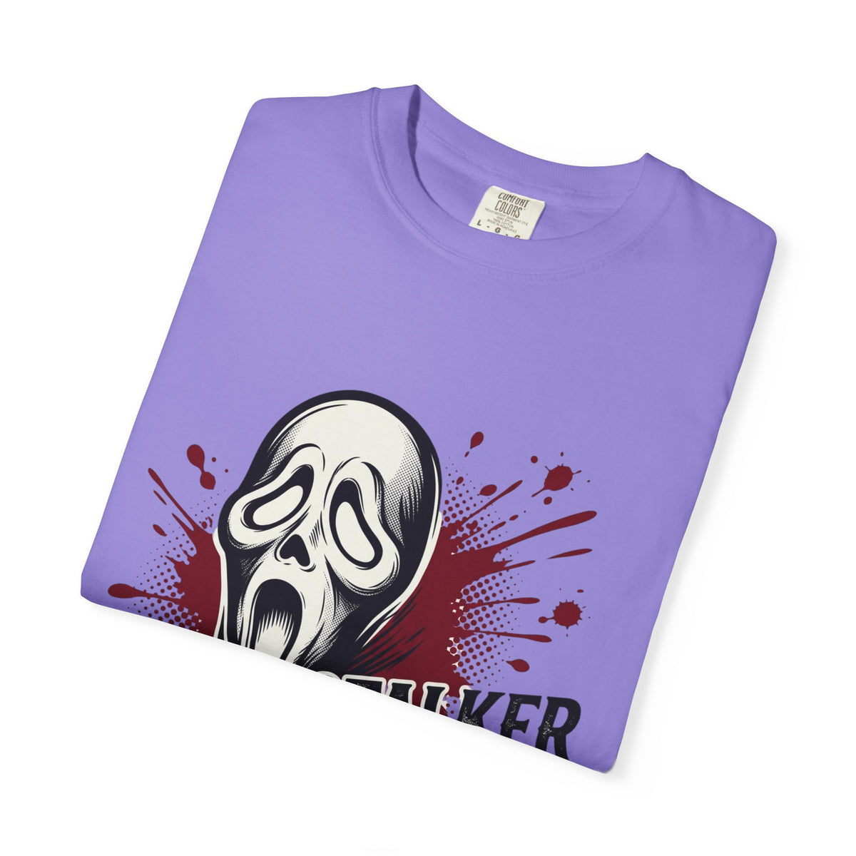 Graphic T-Shirt — "Stalker Romance" Horror Mask Tee (Scream-inspired, Blood Splatter)