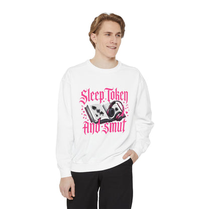 Sleep.Taken And Smut Graphic Sweatshirt — Gothic Pink Skull Crewneck