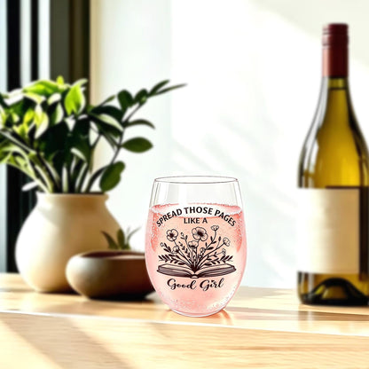 Funny Wine Glasses for Women, Stemless Gift for Book Lovers 15OZ