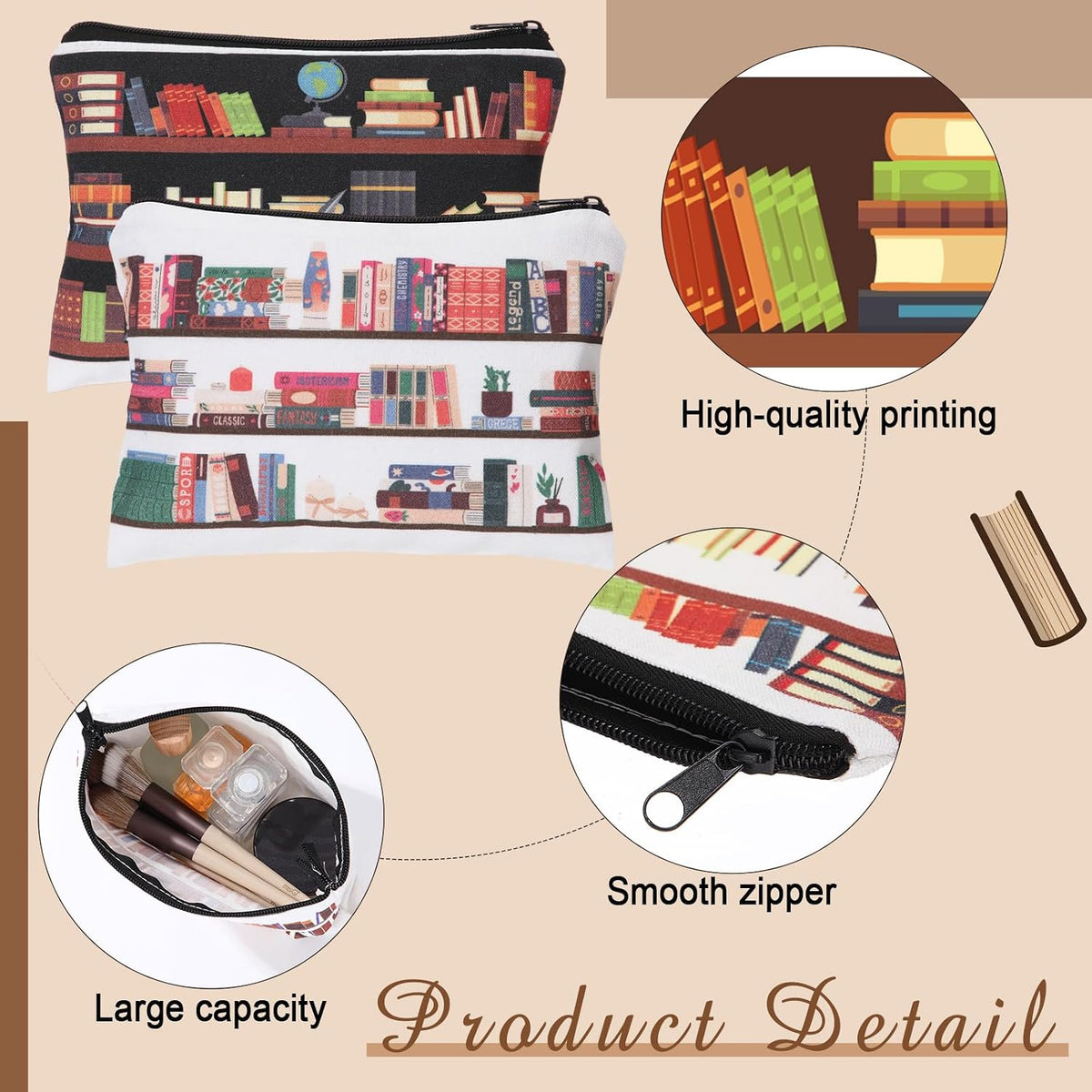 Chuangdi 6 Set Book Claw Hair Clips Canvas Cosmetic Bags Gift