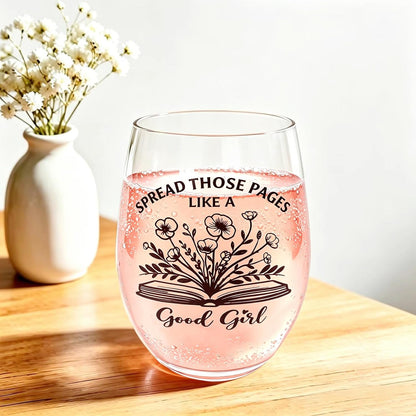Funny Wine Glasses for Women, Stemless Gift for Book Lovers 15OZ
