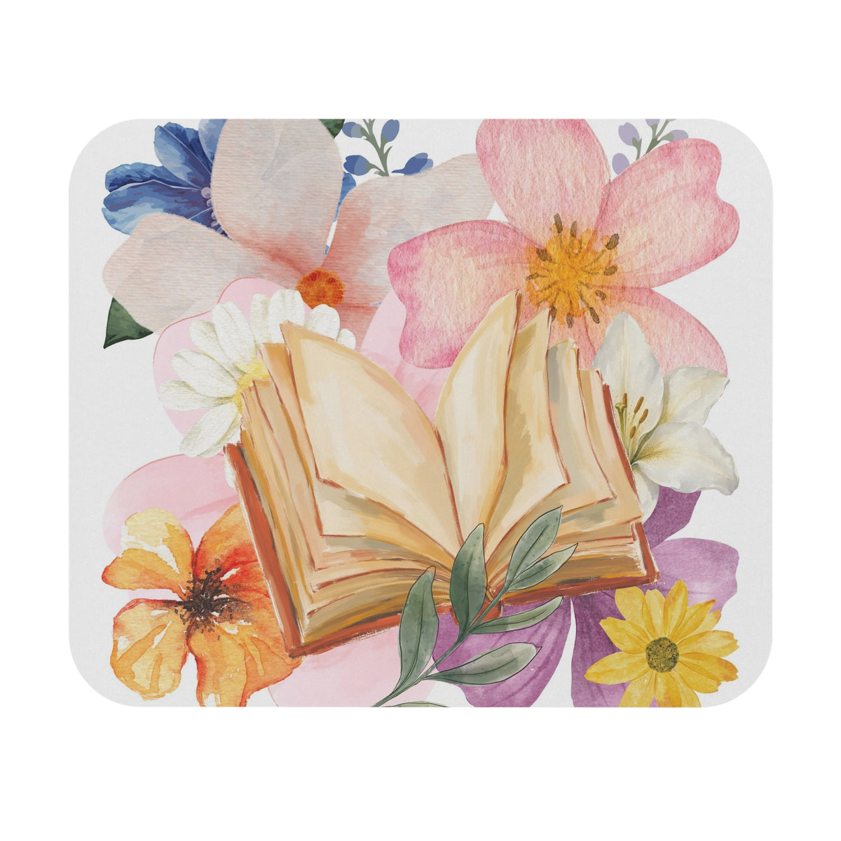 Floral Open Book Mouse Pad – Watercolor Garden Desk Mat