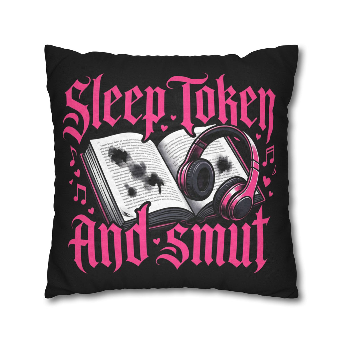 Sleep, Token & Smut Square Pillowcase — Gothic Bookish Headphone Decor
