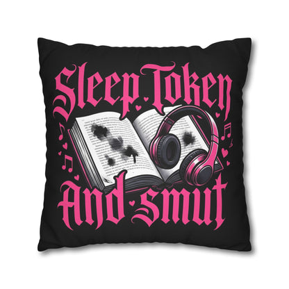 Sleep, Token & Smut Square Pillowcase — Gothic Bookish Headphone Decor