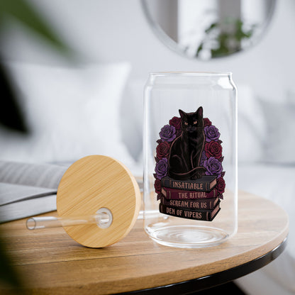 Book Stack and Black Cat Dark Romance Glass Tumbler