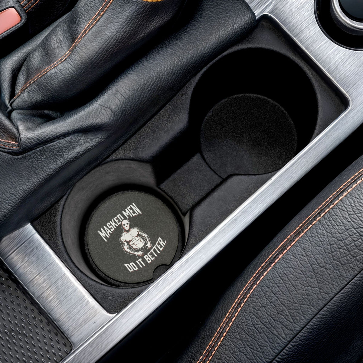 Soapstone Car Coaster — 'Masked Men Do It Better' Car Cup Holder Insert