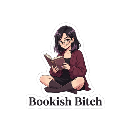 Bookish Bitch Sticker — Cute Reading Girl Kiss-Cut Vinyl Sticker for Laptops & Journals