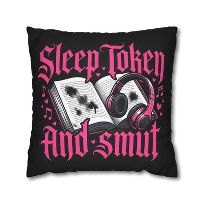 Sleep, Token & Smut Square Pillowcase — Gothic Bookish Headphone Decor