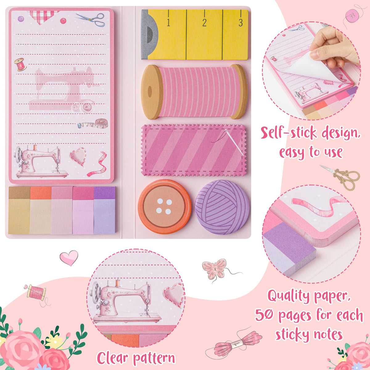 Xqumoi Let Me Read in Peace Dark Romance Sticky Notes Set - 550 Sheets Rose Skull Self-Stick Note Pads Dark Romance Book Lovers Gift Divider Tabs Bundle Writing Memo Pad for Teens Adults