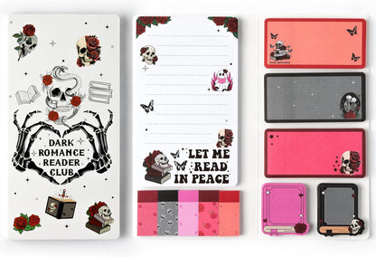 Xqumoi Let Me Read in Peace Dark Romance Sticky Notes Set - 550 Sheets Rose Skull Self-Stick Note Pads Dark Romance Book Lovers Gift Divider Tabs Bundle Writing Memo Pad for Teens Adults
