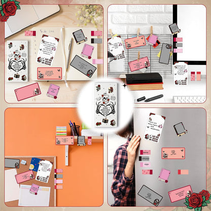 Xqumoi Let Me Read in Peace Dark Romance Sticky Notes Set - 550 Sheets Rose Skull Self-Stick Note Pads Dark Romance Book Lovers Gift Divider Tabs Bundle Writing Memo Pad for Teens Adults