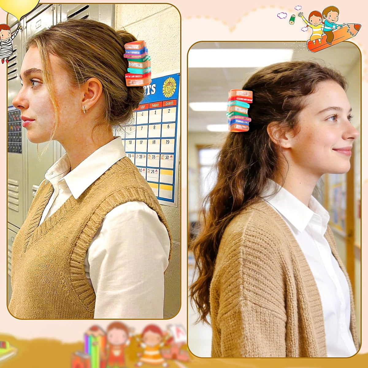 Doneace Book Hair Claw Clips Back To School Hair Clips for Thin Hair Funny Teacher Hair Jaw Barrettes Cute Hair Accessories for Women Book Lovers Teachers Appreaction Present