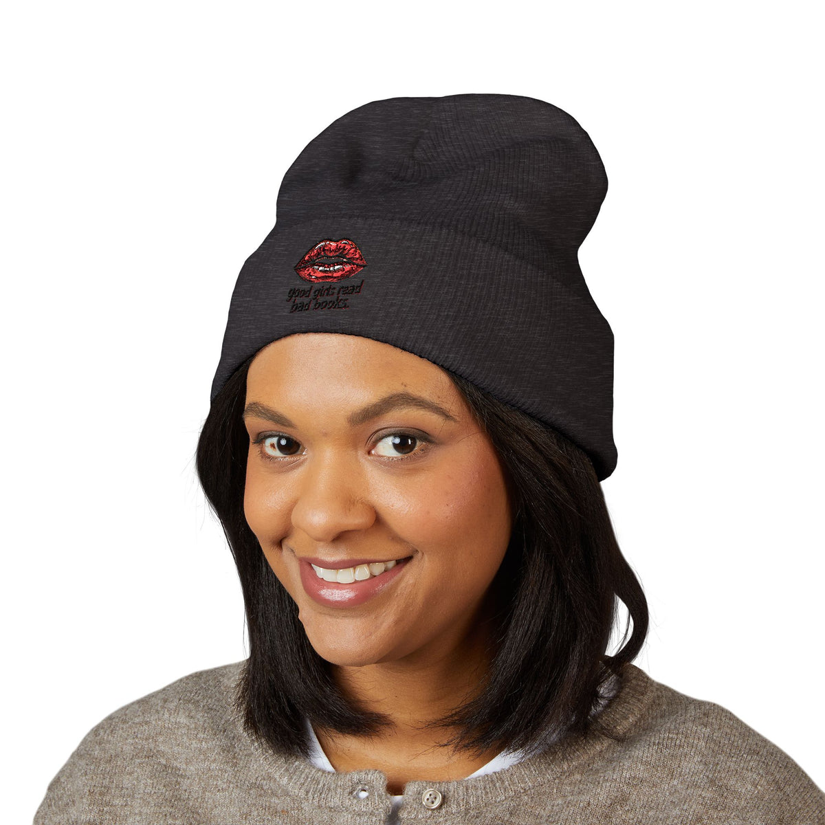 Embroidered 'Good Girls Read Bad Books' Cuffed Beanie