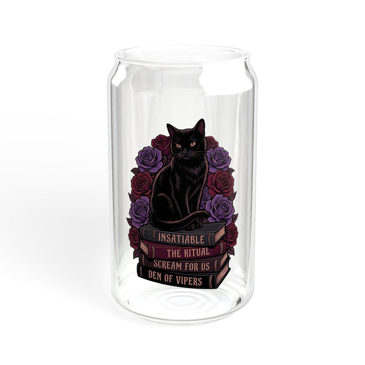 Book Stack and Black Cat Dark Romance Glass Tumbler