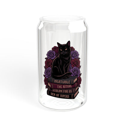 Book Stack and Black Cat Dark Romance Glass Tumbler