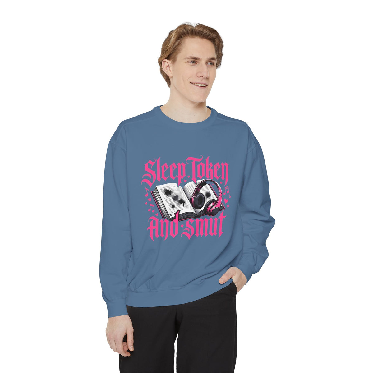 Sleep.Taken And Smut Graphic Sweatshirt — Gothic Pink Skull Crewneck