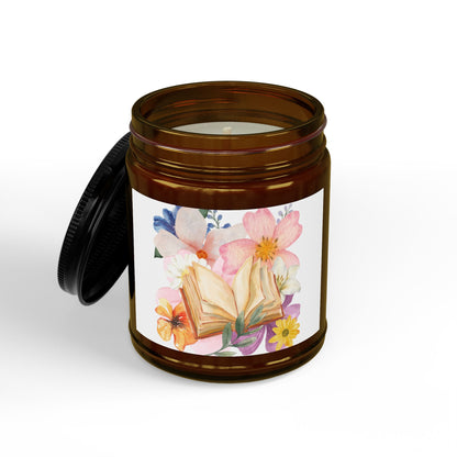 Floral Booklover Soy Candle — Scented Jar Candle with Black Lid (4oz & 9oz)