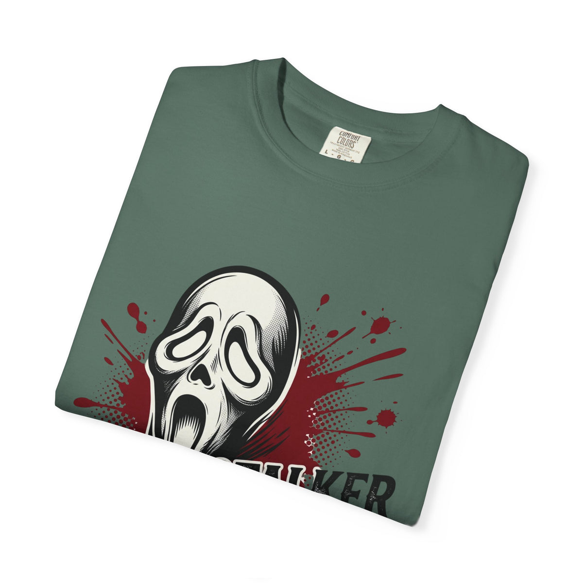 Graphic T-Shirt — "Stalker Romance" Horror Mask Tee (Scream-inspired, Blood Splatter)