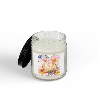 Floral Booklover Soy Candle — Scented Jar Candle with Black Lid (4oz & 9oz)