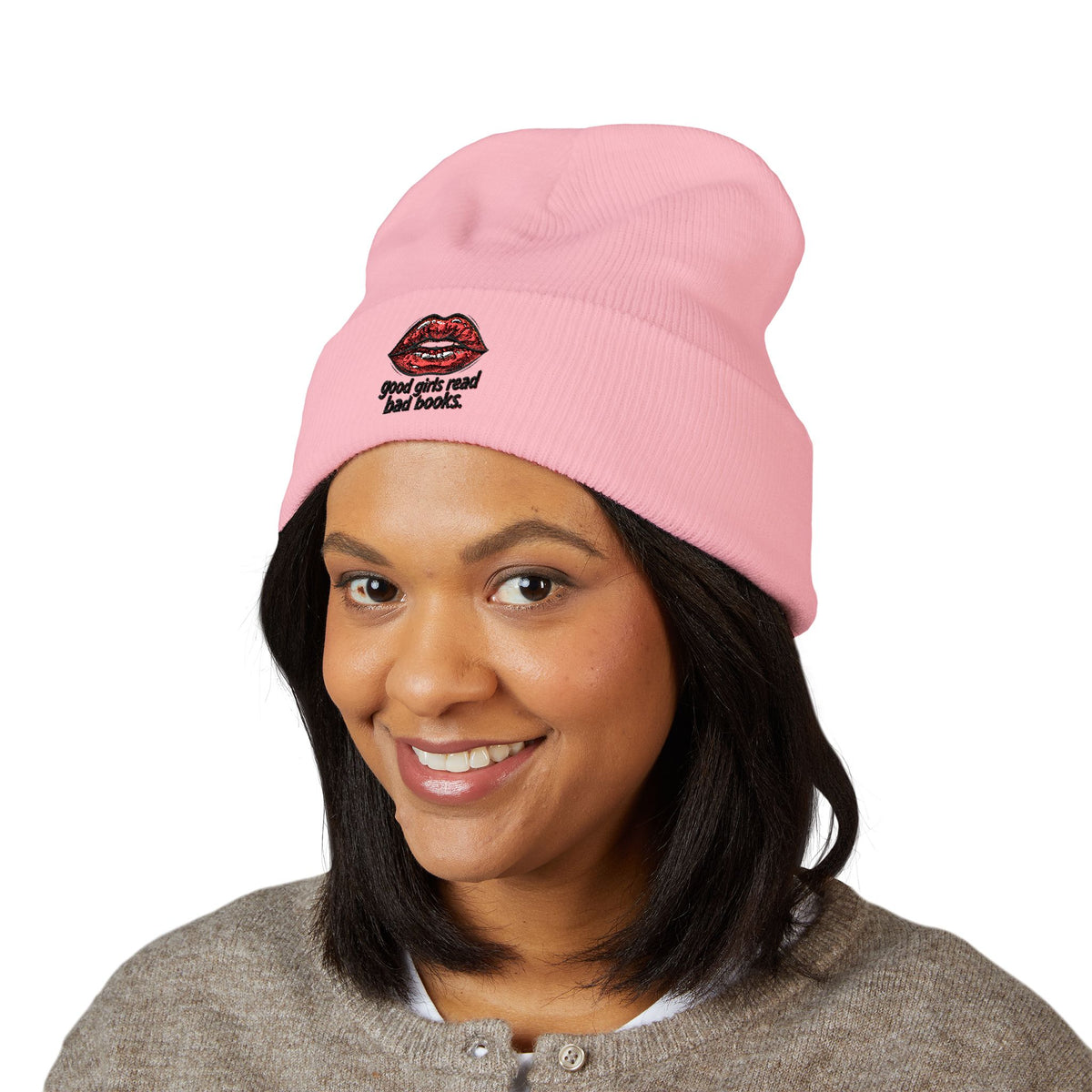Embroidered 'Good Girls Read Bad Books' Cuffed Beanie